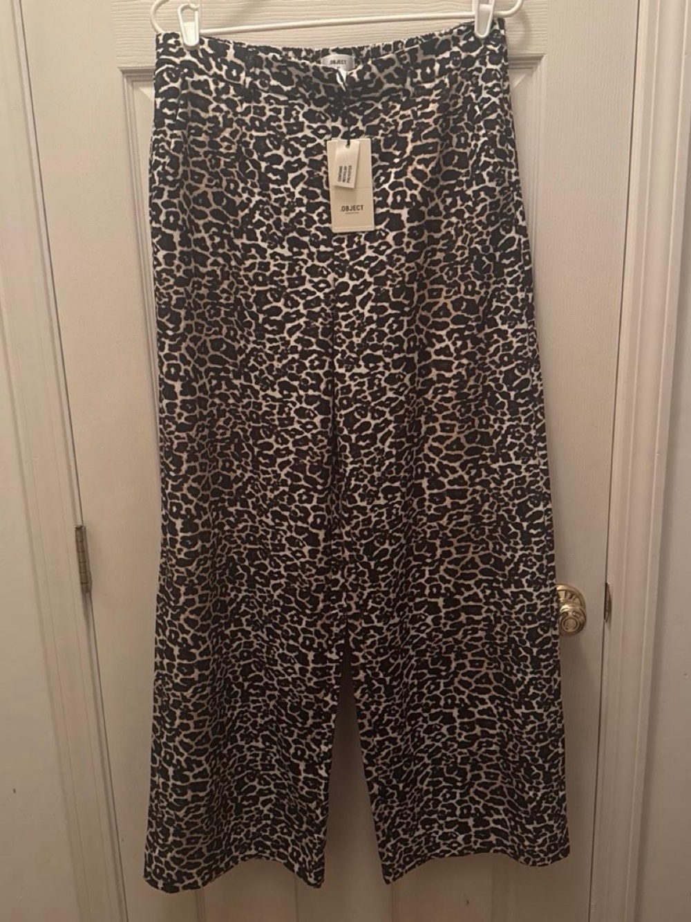 Wide-Leg Leopard Print Trousers - Black & Cream